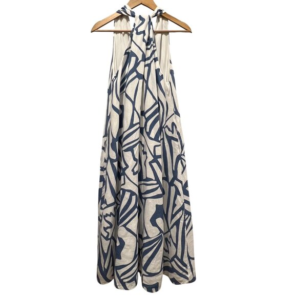 Banana Republic Trapeze Linen Midi Dress, Print Blue White, S - Picture 3 of 9
